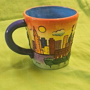 SNCO Ellis Island Cityscape Raised Relief-Hand Painted 16 Oz Coffee Mug